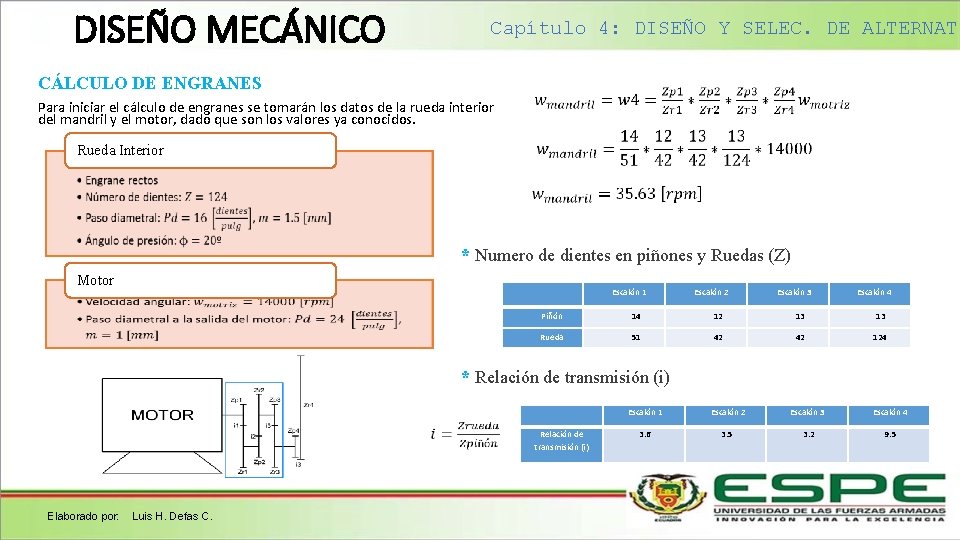 DISEÑO MECÁNICO Capítulo 4: DISEÑO Y SELEC. DE ALTERNATI CÁLCULO DE ENGRANES Para iniciar