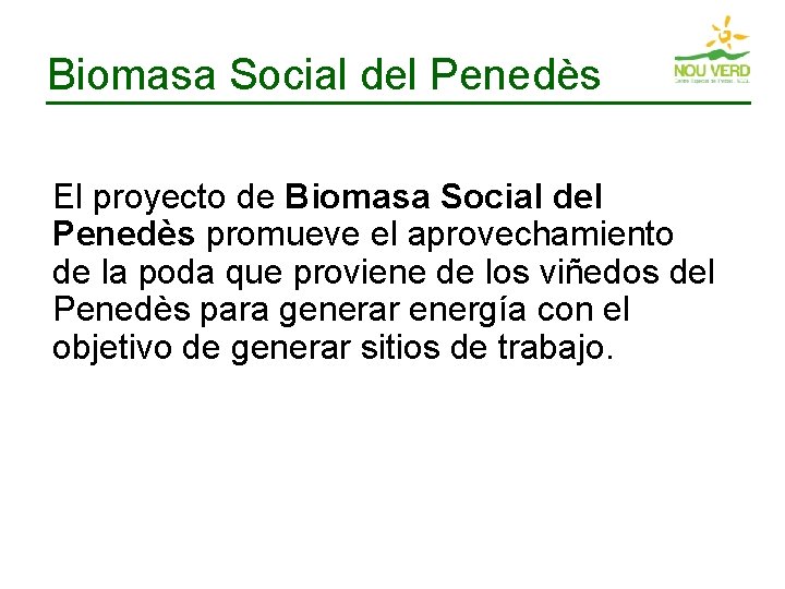 Biomasa Social del Penedès El proyecto de Biomasa Social del Penedès promueve el aprovechamiento