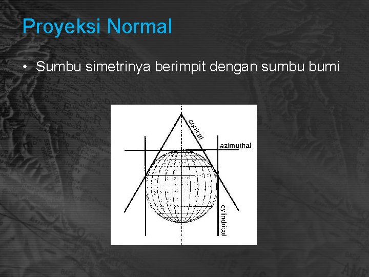 Proyeksi Normal • Sumbu simetrinya berimpit dengan sumbu bumi 