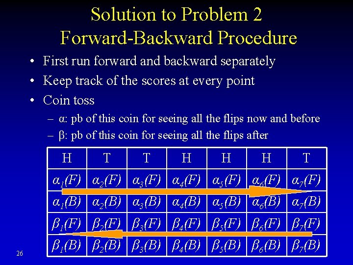 Solution to Problem 2 Forward-Backward Procedure • First run forward and backward separately •