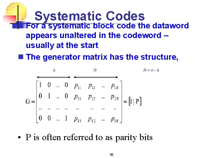 Systematic Codes n For a systematic block code the dataword appears unaltered in the