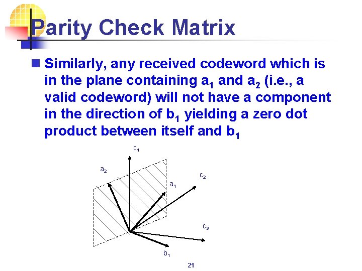Parity Check Matrix n Similarly, any received codeword which is in the plane containing