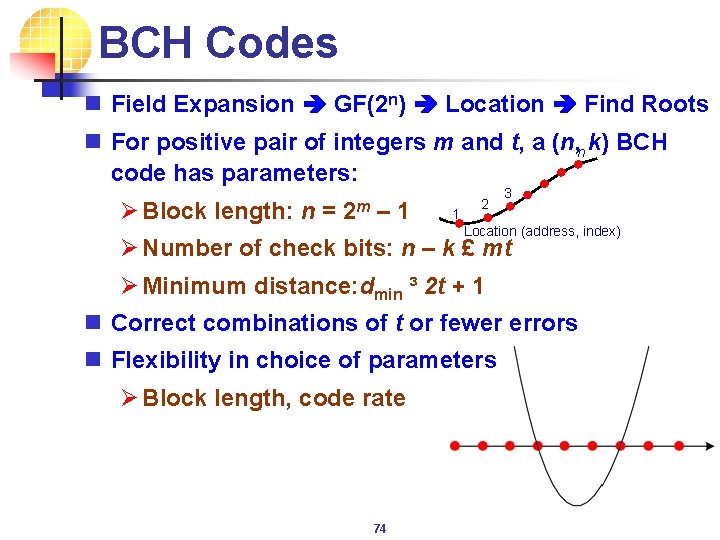 BCH Codes n Field Expansion GF(2 n) Location Find Roots n For positive pair