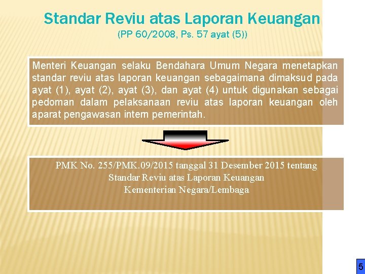 Standar Reviu atas Laporan Keuangan (PP 60/2008, Ps. 57 ayat (5)) Menteri Keuangan selaku