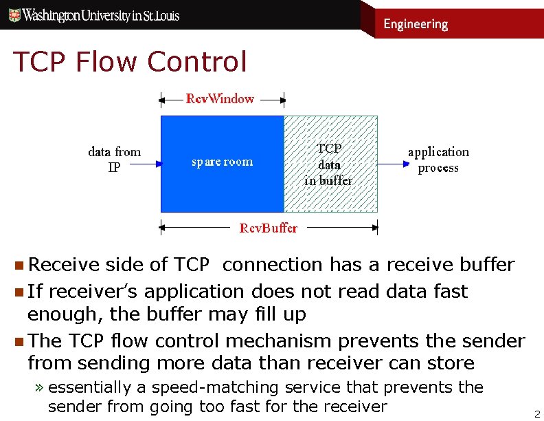 TCP Flow Control n Receive side of TCP connection has a receive buffer n