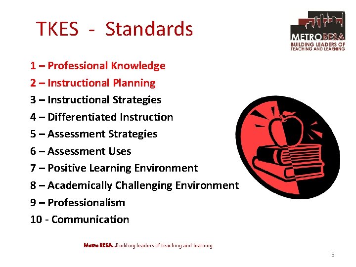 TKES - Standards 1 – Professional Knowledge 2 – Instructional Planning 3 – Instructional