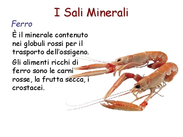 Ferro I Sali Minerali È il minerale contenuto nei globuli rossi per il trasporto