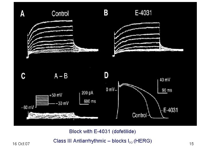 Block with E-4031 (dofetilide) 16 Oct 07 Class III Antiarrhythmic – blocks IKr (HERG)