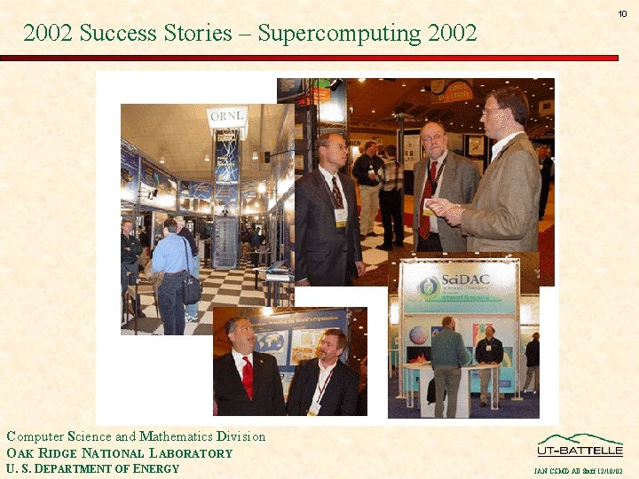 2002 Success Stories – Supercomputing 2002 10 Computer Science and Mathematics Division OAK RIDGE