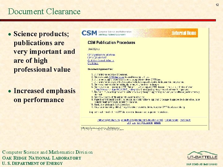Document Clearance 12 · Science products; publications are very important and are of high