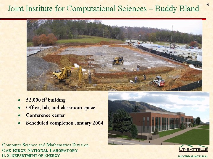 Joint Institute for Computational Sciences – Buddy Bland · · 16 52, 000 ft