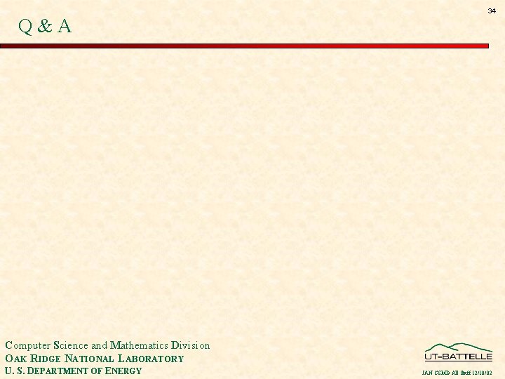 Q & A 34 Computer Science and Mathematics Division OAK RIDGE NATIONAL LABORATORY U.