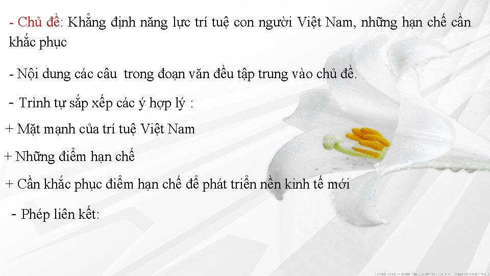 - Chủ đề: Khẳng định năng lực trí tuệ con người Việt Nam, những