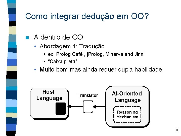 Como integrar dedução em OO? n IA dentro de OO • Abordagem 1: Tradução