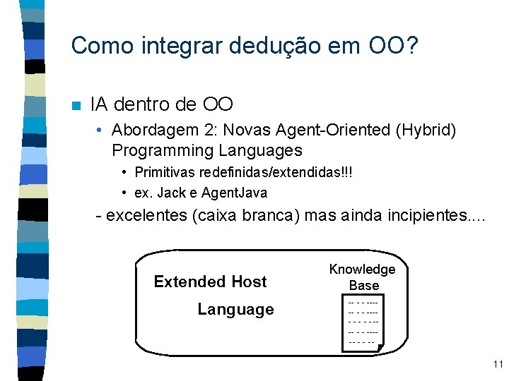 Como integrar dedução em OO? n IA dentro de OO • Abordagem 2: Novas