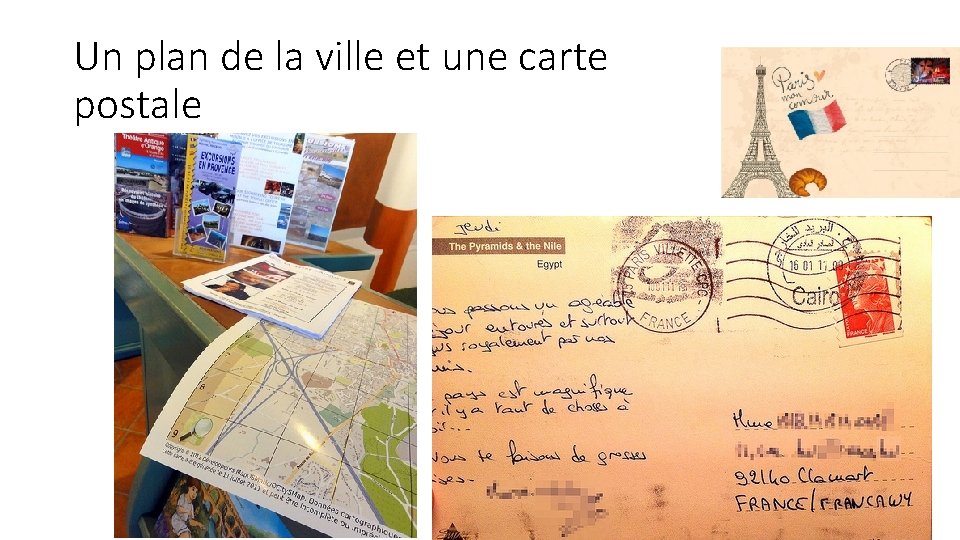 Un plan de la ville et une carte postale 