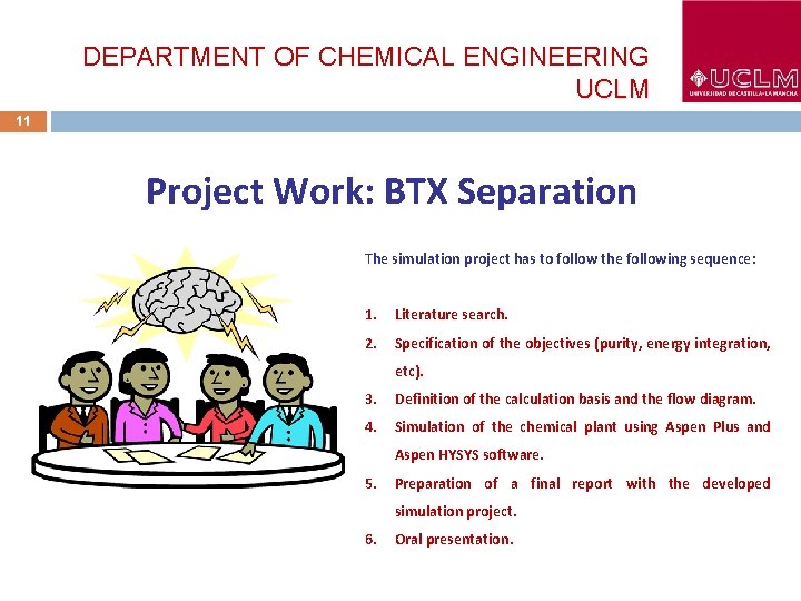 DEPARTMENT OF CHEMICAL ENGINEERING UCLM 11 Project Work: BTX Separation The simulation project has