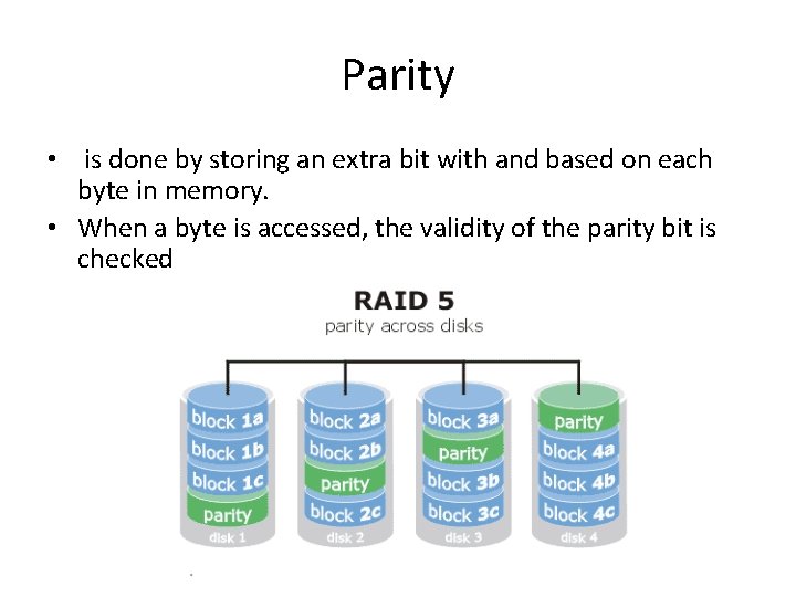 Parity • is done by storing an extra bit with and based on each