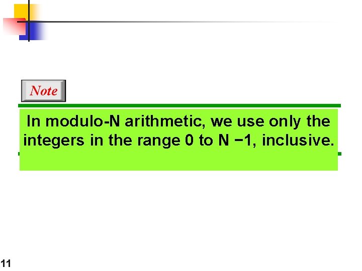 Note In modulo-N arithmetic, we use only the integers in the range 0 to