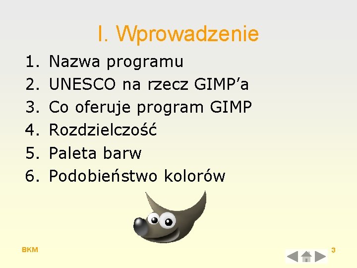 I. Wprowadzenie 1. 2. 3. 4. 5. 6. BKM Nazwa programu UNESCO na rzecz