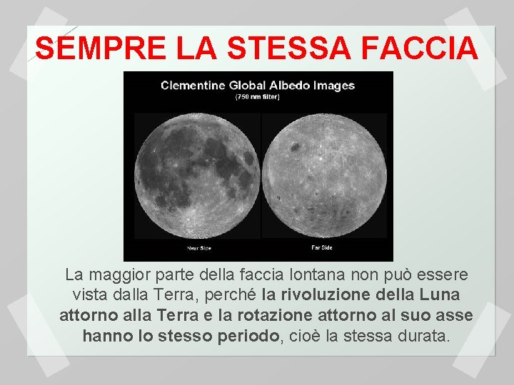 SEMPRE LA STESSA FACCIA La maggior parte della faccia lontana non può essere vista
