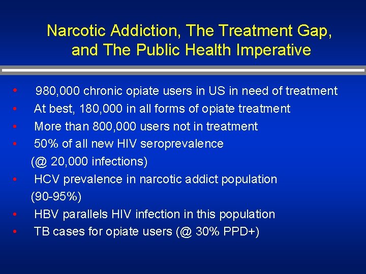 Narcotic Addiction, The Treatment Gap, and The Public Health Imperative • • 980, 000