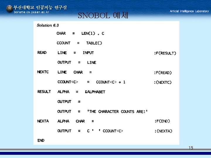SNOBOL 예제 15 SNOBOL 예제 15