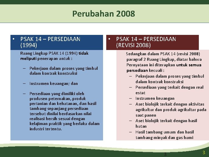 Perubahan 2008 • PSAK 14 – PERSEDIAAN (1994) Ruang Lingkup PSAK 14 (1994) tidak