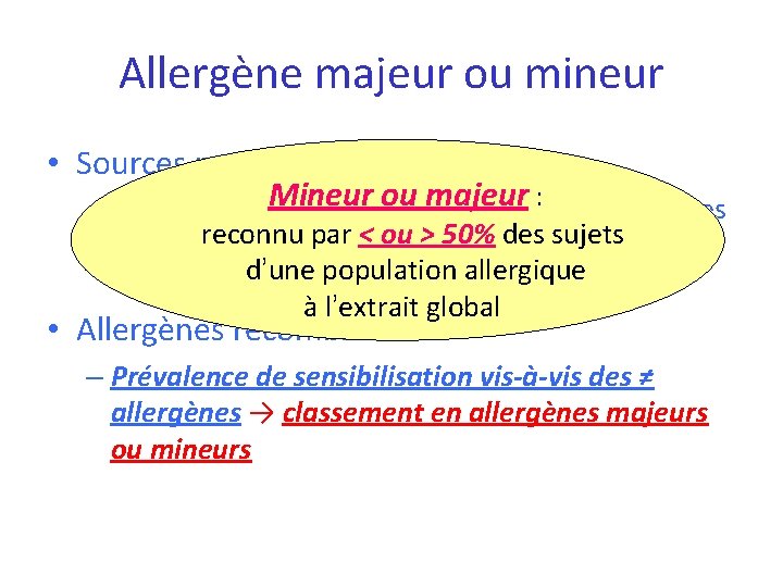 Allergène majeur ou mineur • Sources naturelles d’allergènes Mineur ou majeur : – Systèmes