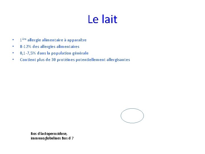 Le lait 1ère allergie alimentaire à apparaître 8 -12% des allergies alimentaires 0, 1