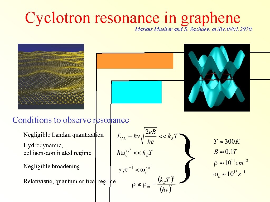 Cyclotron resonance in graphene Markus Mueller and S. Sachdev, ar. Xiv: 0801. 2970. Conditions