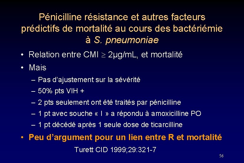 Pénicilline résistance et autres facteurs prédictifs de mortalité au cours des bactériémie à S.