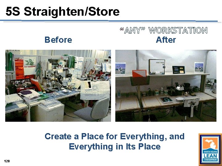 5 S Straighten/Store Before ANY” WORKSTATION After Create a Place for Everything, and Everything 5 S Straighten/Store Before ANY” WORKSTATION After Create a Place for Everything, and Everything
