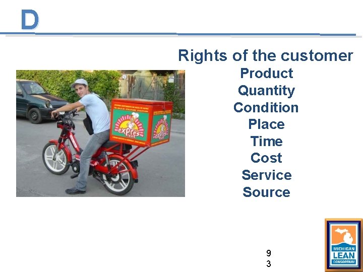 D Rights of the customer Product Quantity Condition Place Time Cost Service Source 9 D Rights of the customer Product Quantity Condition Place Time Cost Service Source 9