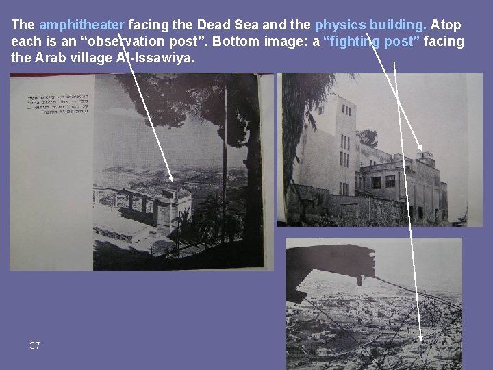 The amphitheater facing the Dead Sea and the physics building. Atop each is an
