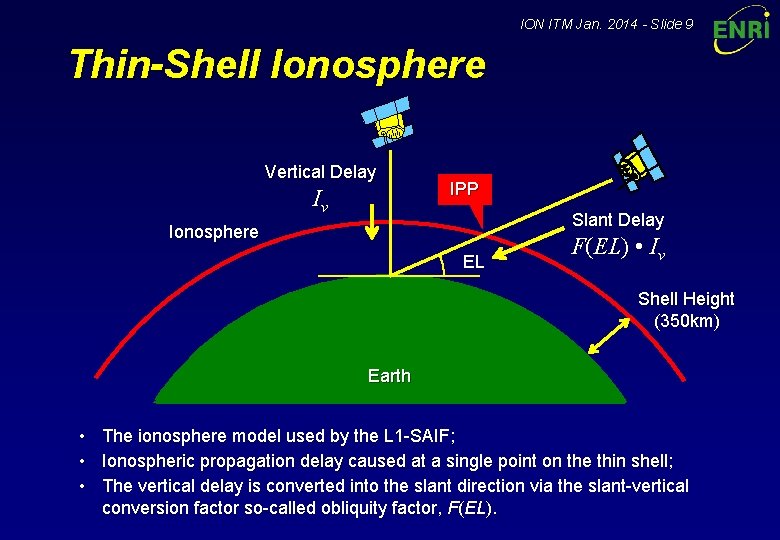 ION ITM Jan. 2014 - Slide 9 Thin-Shell Ionosphere Vertical Delay Iv IPP Slant