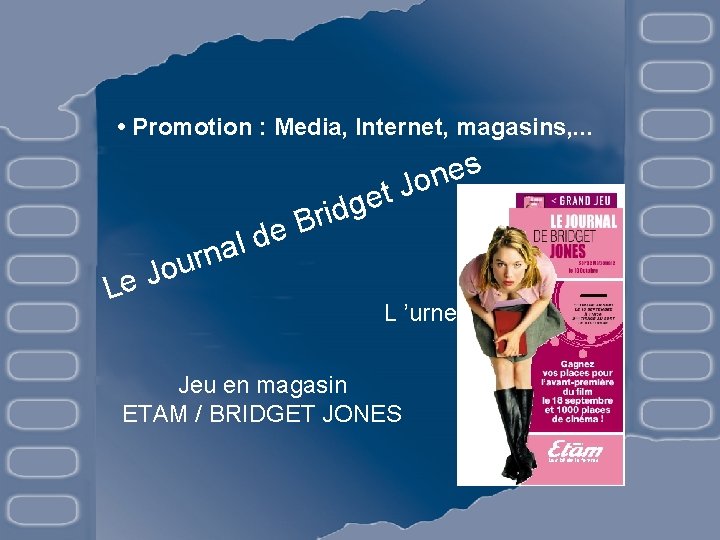  • Promotion : Media, Internet, magasins, . . . o J e L