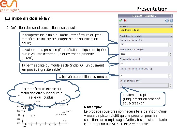 Présentation La mise en donné 6/7 : 5. Définition des conditions initiales du calcul