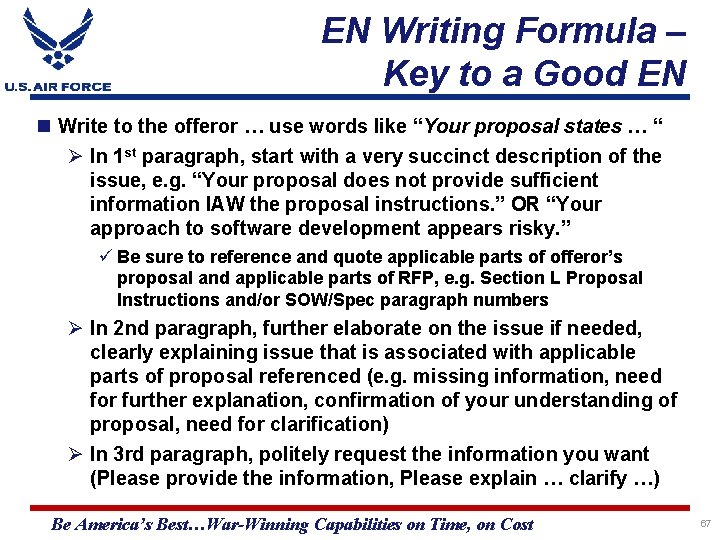 EN Writing Formula – Key to a Good EN Write to the offeror …