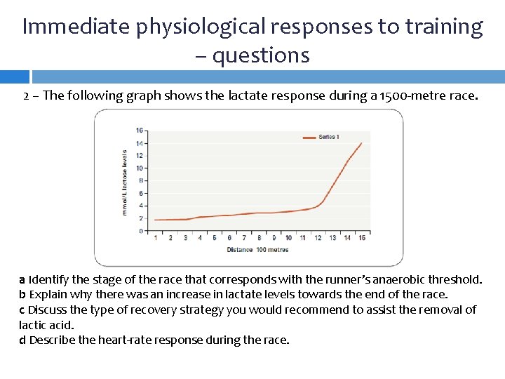 Immediate physiological responses to training – questions 2 – The following graph shows the