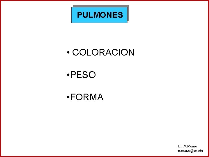 PULMONES • COLORACION • PESO • FORMA Dr M Monzo mmonzo@ub. edu 