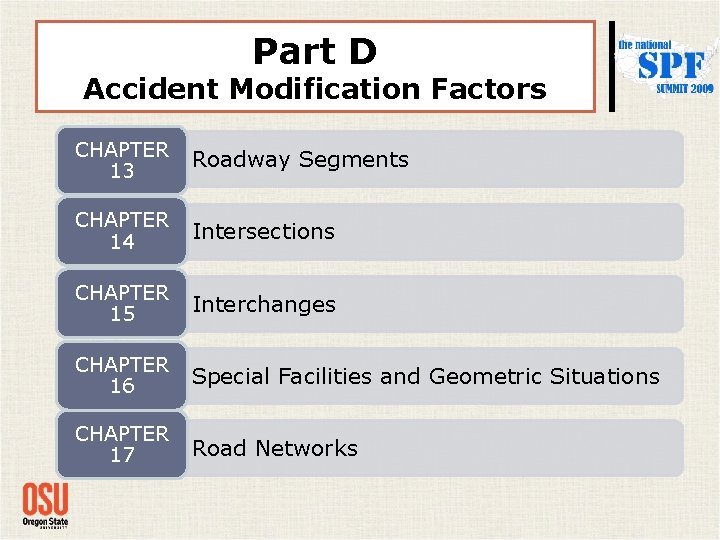 Part D Accident Modification Factors CHAPTER • Roadway Segments 13 CHAPTER • Intersections 14 Part D Accident Modification Factors CHAPTER • Roadway Segments 13 CHAPTER • Intersections 14