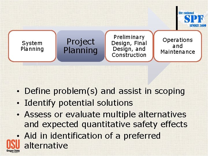 System Planning Project Planning Preliminary Design, Final Design, and Construction Operations and Maintenance • System Planning Project Planning Preliminary Design, Final Design, and Construction Operations and Maintenance •