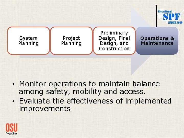 System Planning Project Planning Preliminary Design, Final Design, and Construction Operations & Maintenance • System Planning Project Planning Preliminary Design, Final Design, and Construction Operations & Maintenance •