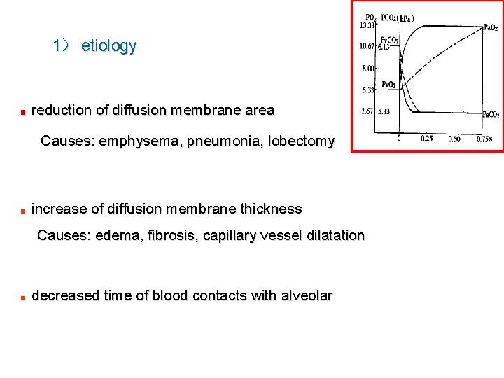 1） etiology ■ reduction of diffusion membrane area Causes: emphysema, pneumonia, lobectomy ■ increase