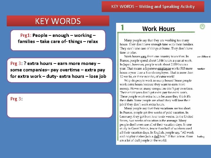 KEY WORDS – Writing and Speaking Activity KEY WORDS Prg 1: People – enough