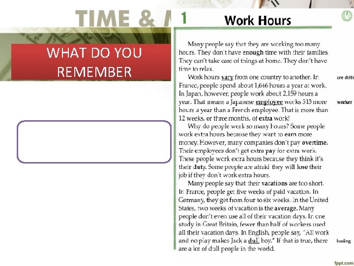 WHAT DO YOU REMEMBER 