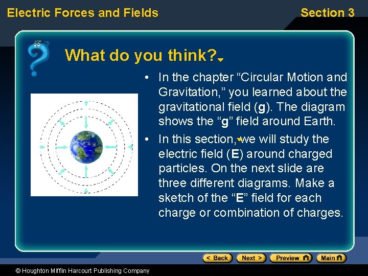 Electric Forces and Fields Section 3 What do you think? • In the chapter