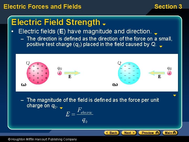 Electric Forces and Fields Section 3 Electric Field Strength • Electric fields (E) have