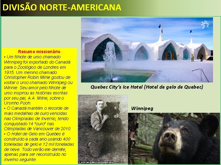 DIVISÃO NORTE-AMERICANA Resumo missionário • Um filhote de urso chamado Winnipeg foi exportado do